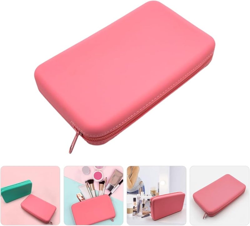 Pink Silicone Makeup Brush Pouch Travel Toiletry Bag Portable Cosmetic Organizer - Image 3